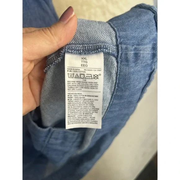 Old Navy Womens XXL Blue Denim Shirt Dress Short Sleeve Button Front Cotton - Picture 5 of 7